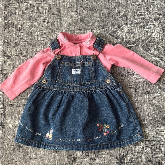 OshKosh B'gosh Vintage Pink Top and Blue Denim Dress Set - Picture 1 of 8